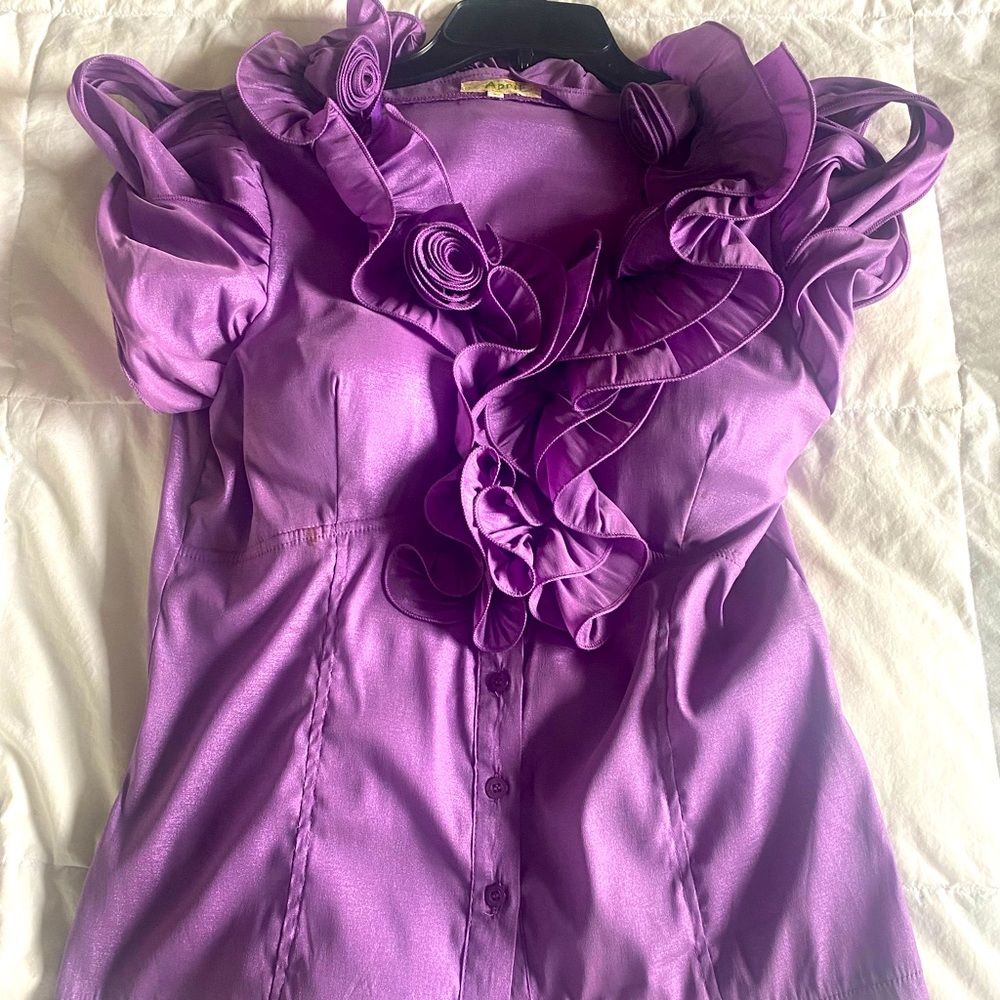 Purple Floral Embroidered Blouse, Womens S L